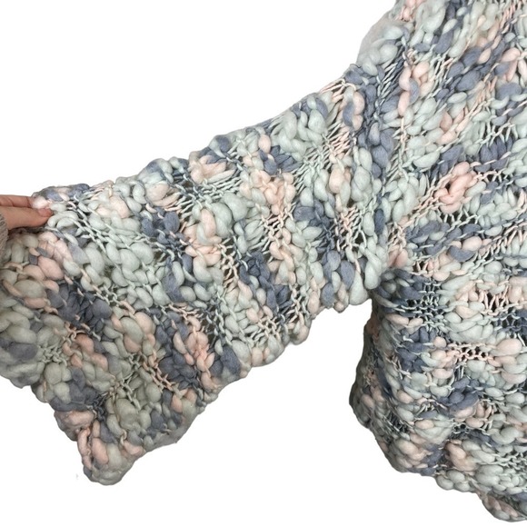 For Love & Lemons Mademoiselle Wool Blend Popover Sweater Blue Pink Size L - Picture 4 of 9